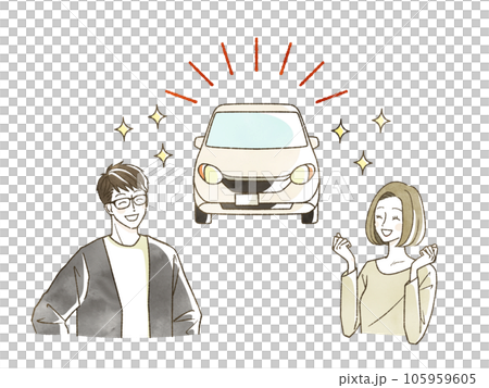キレイな自動車に喜んでいる男女 105959605