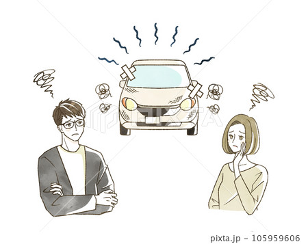 古い自動車に悩んでいる男女 105959606