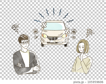 古い自動車に悩んでいる男女 105959606