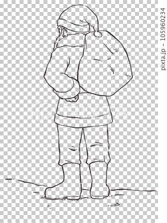 Back view of Santa Claus holding a gift Monochrome line drawing Hand-drawn Back view of Santa Claus holding a gift Monochrome line drawing Hand-drawn 105960234