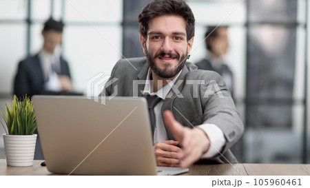 Welcome, thank you or manager shaking hands for promotion, support or creative strategy trust Welcome, thank you or manager shaking hands for promotion, support or creative strategy trust 105960461