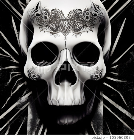 Scary skull illustration black and white art design 105960808