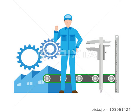 工場と作業員男性のイラスト 105961424