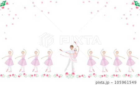 ダンサーのイラストセット_金平糖の精と王子と花のワルツを踊るバレリーナ達のイメージ_コピースペース 105961549