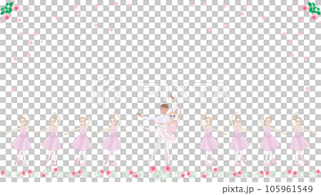 ダンサーのイラストセット_金平糖の精と王子と花のワルツを踊るバレリーナ達のイメージ_コピースペース 105961549