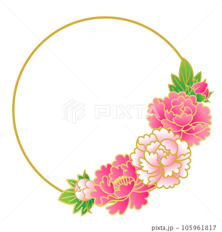 牡丹の花の円形フレーム 105961817