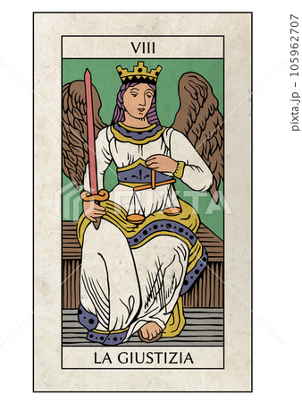 Marseille Tarot Major Arcana 8 Justice - Stock Illustration
