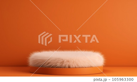 Orange Fur Abstract Minimalistic Product Podium. The Scene for Product Presentation. 3D Room with Geometric Platform Stage Pedestal. Ai Generated Podium Mockup for a Product advertisement. 105963300