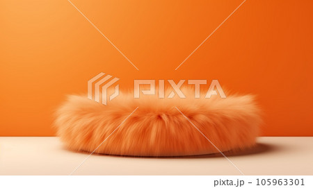 Orange Fur Abstract Minimalistic Product Podium. The Scene for Product Presentation. 3D Room with Geometric Platform Stage Pedestal. Ai Generated Podium Mockup for a Product advertisement. 105963301