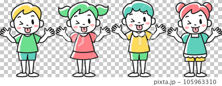 女孩和男孩淘氣地伸出舌頭的插圖集 105963310