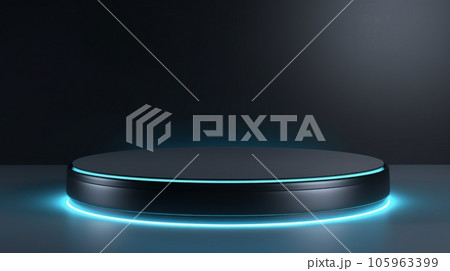 LED Abstract Minimalistic Product Podium. The Scene for Product Presentation. 3D Room with Geometric Platform Stage Pedestal. Ai Generated Podium Mockup for a Product advertisement. 105963399
