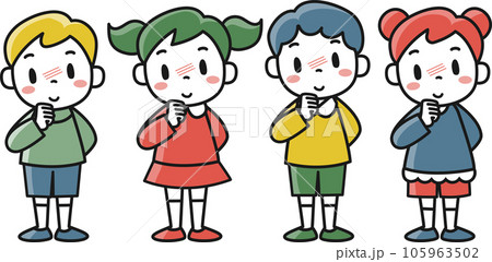 照れて赤くなっている女の子と男の子セット 105963502