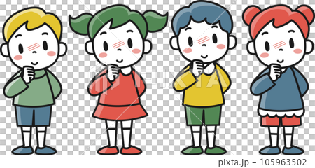 照れて赤くなっている女の子と男の子セット 105963502