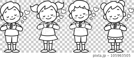 Illustration set of boys and girls with heartwarming expressions Illustration set of boys and girls with heartwarming expressions 105963505