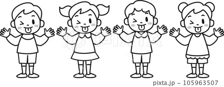 いたずらっぽく舌を出す女の子と男の子のイラストセット いたずらっぽく舌を出す女の子と男の子のイラストセット 105963507