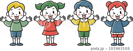 いたずらっぽく舌を出す女の子と男の子のイラストセット 105963508