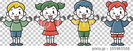 女孩和男孩淘氣地伸出舌頭的插圖集 105963508