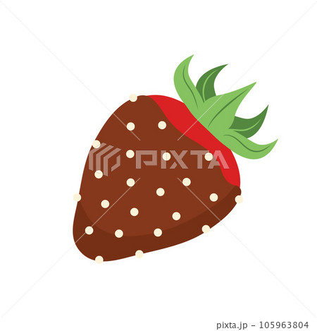 Strawberry in dark chocolate. Sweet dessert for Valentines day. Vector illustration in flat cartoon style 105963804