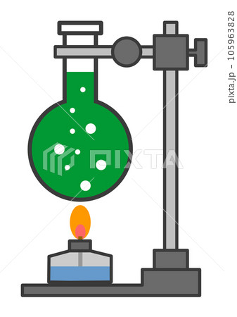 ガラス製フラスコで液体を加熱している科学実験のイラスト 105963828