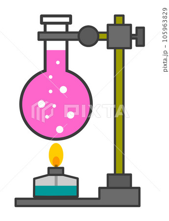 ガラス製フラスコで液体を加熱している科学実験のイラスト ガラス製フラスコで液体を加熱している科学実験のイラスト 105963829