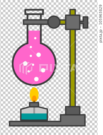ガラス製フラスコで液体を加熱している科学実験のイラスト ガラス製フラスコで液体を加熱している科学実験のイラスト 105963829