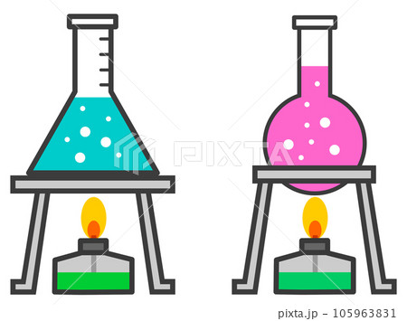 ガラス製フラスコで液体を加熱している科学実験のイラスト 105963831