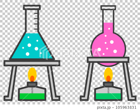 ガラス製フラスコで液体を加熱している科学実験のイラスト 105963831