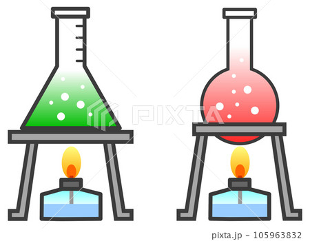 ガラス製フラスコで液体を加熱している科学実験のイラスト ガラス製フラスコで液体を加熱している科学実験のイラスト 105963832