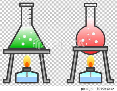 ガラス製フラスコで液体を加熱している科学実験のイラスト ガラス製フラスコで液体を加熱している科学実験のイラスト 105963832