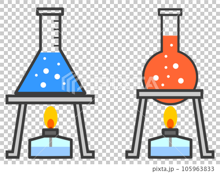 ガラス製フラスコで液体を加熱している科学実験のイラスト 105963833