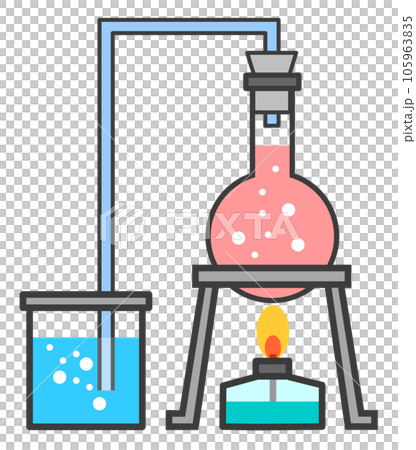 ガラス製フラスコで液体を加熱している科学実験のイラスト 105963835