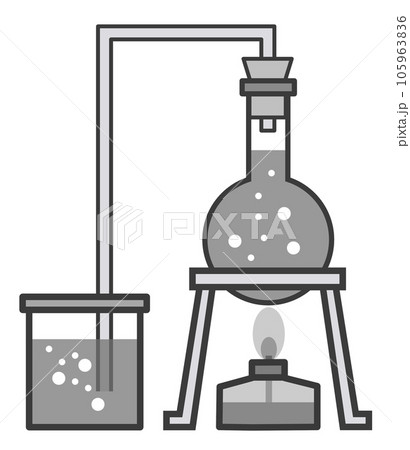 ガラス製フラスコで液体を加熱している科学実験のイラスト 105963836