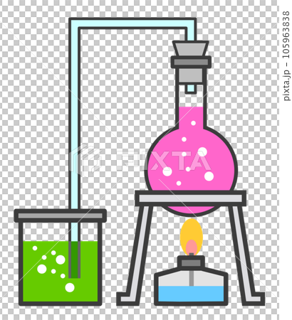 ガラス製フラスコで液体を加熱している科学実験のイラスト 105963838