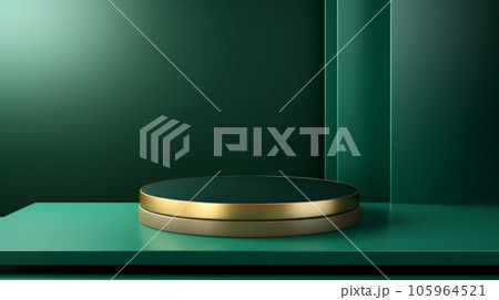 Emerald Crystal Abstract Minimalistic Product Podium. The Scene for Product Presentation. 3D Room with Geometric Platform Stage Pedestal. Ai Generated Podium Mockup for a Product advertisement. 105964521