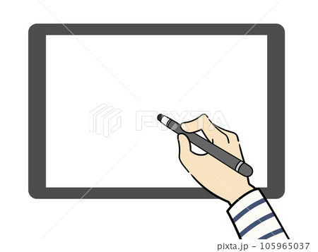 タブレットを使う男性の手のイラスト タブレットを使う男性の手のイラスト 105965037