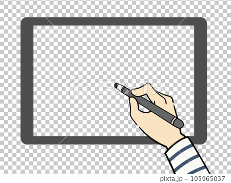 タブレットを使う男性の手のイラスト タブレットを使う男性の手のイラスト 105965037
