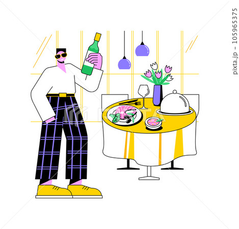 Design hotel stay isolated cartoon vector illustrations. Attractive man in boutique hotel, take food from buffet, gastronomy concept tour, vacation time, luxury accommodation vector cartoon. Design hotel stay isolated cartoon vector illustrations. Attractive man in boutique hotel, take food from buffet, gastronomy concept tour, vacation time, luxury accommodation vector cartoon. 105965375