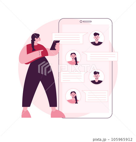 Messaging application abstract concept vector illustration. Texting desktop application, mobile phone chat app, messaging mobile soft, social media messenger, video call, sms abstract metaphor. 105965912