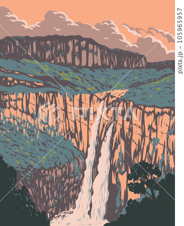 Salto Ii Waterfall in Chapada Dos Veadeiros...のイラスト素材