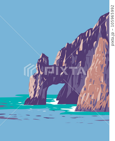 El Arco or the Arch of Cabo San Lucas in Mexico WPA Art Deco Poster 105965992
