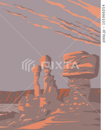 Rock Formations Ischigualasto Provincial Park in San Juan Province Argentina WPA Art Deco Poster Rock Formations Ischigualasto Provincial Park in San Juan Province Argentina WPA Art Deco Poster 105966054