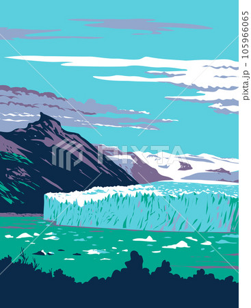 Perito Moreno Glacier in Los Glaciares National Park Argentina WPA Art Deco Poster Perito Moreno Glacier in Los Glaciares National Park Argentina WPA Art Deco Poster 105966065