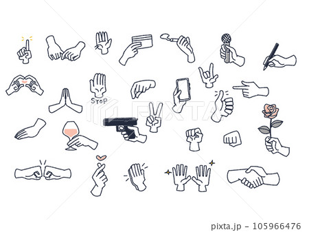 手のさまざまなサインやポーズのイラストセット 手のさまざまなサインやポーズのイラストセット 105966476