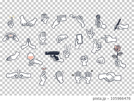 手のさまざまなサインやポーズのイラストセット 手のさまざまなサインやポーズのイラストセット 105966476