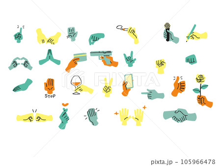 手のさまざまなポーズのイラストセット 手のさまざまなポーズのイラストセット 105966478