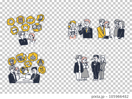 結婚式の準備をしている新郎新婦のイラストセット 105966482