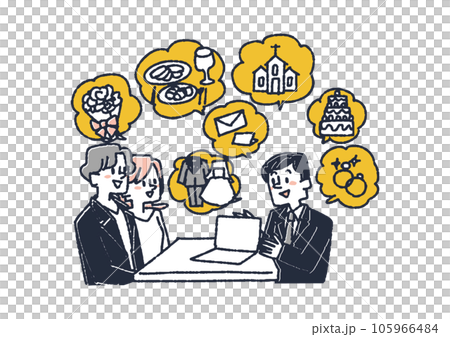 なんでも教えてくれる結婚式プランナーのイラスト なんでも教えてくれる結婚式プランナーのイラスト 105966484