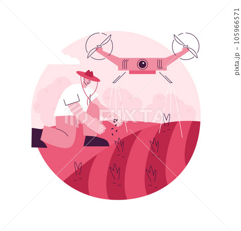 Agriculture drone use abstract concept vector illustration. Agriculture precision farming, first responder, analysis, crops spraying, drone surveillance, irrigation monitoring abstract metaphor. 105966571