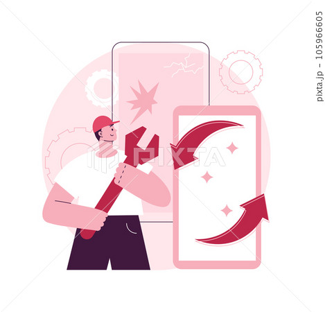 Refurbished device abstract concept vector illustration. Refurbished mobile phone, certified restored products, repaired electronics offer, used gadget, buy eco-friendly device abstract metaphor. 105966605