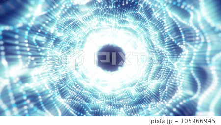 Abstract blue energy tunnel made of particles and a grid of high-tech lines with a glowing background effect Abstract blue energy tunnel made of particles and a grid of high-tech lines with a glowing background effect 105966945
